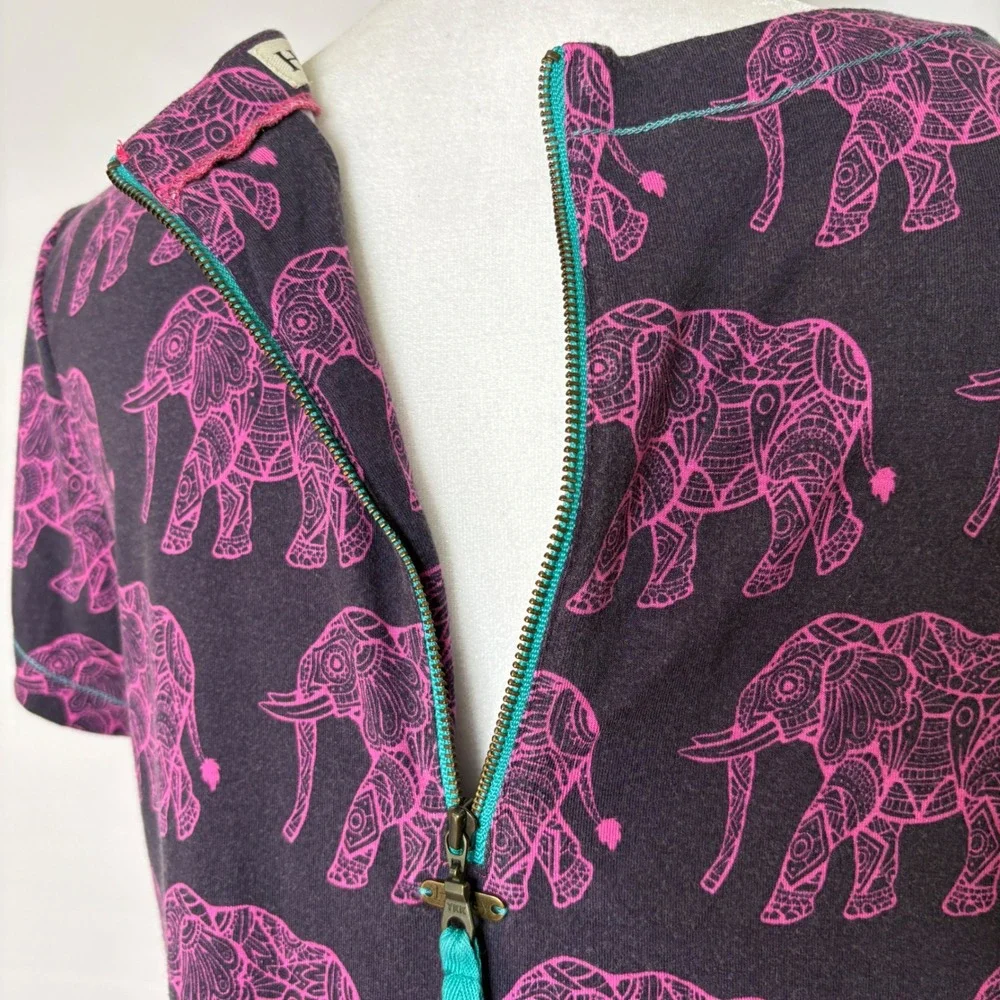 Hatley Dress Elephant Print Short Sleeve Shift Medium Pink Purple Summer